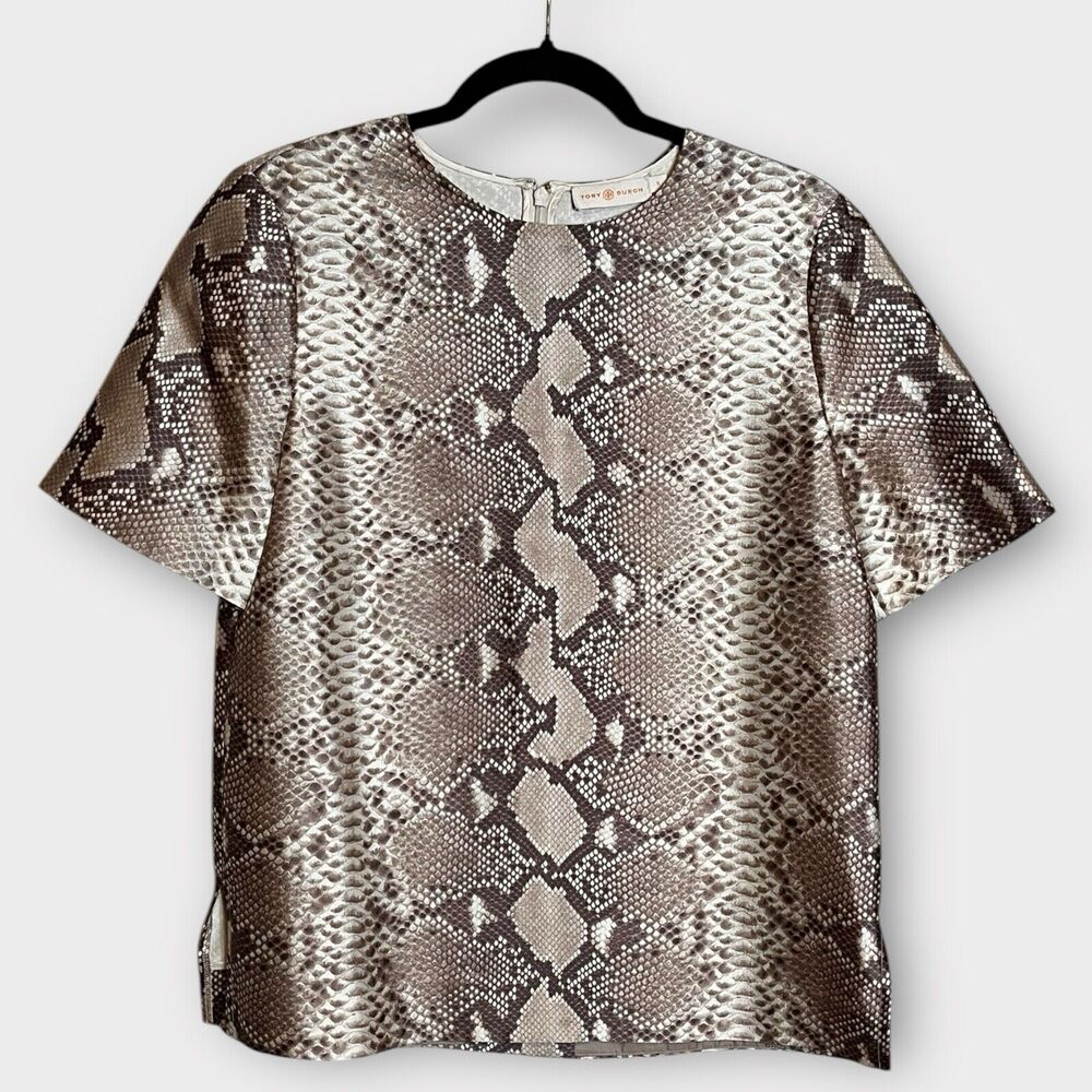 Tory Burch Brown Python Snake Print Silk & Wool S… - image 2